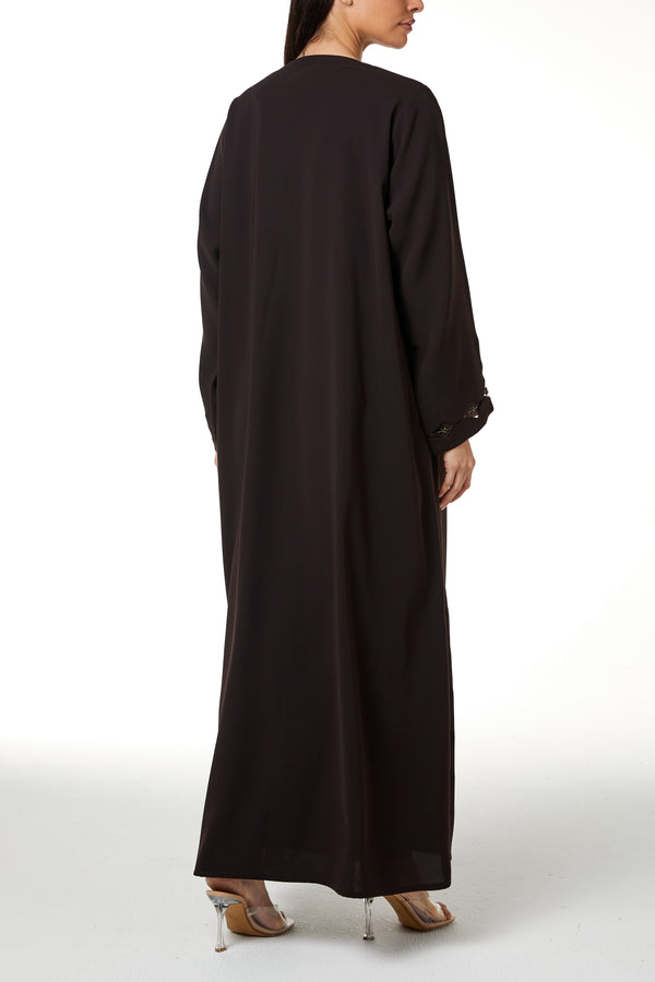 Brown Wave Crepe, Sleeve and Side Beadwork Detail