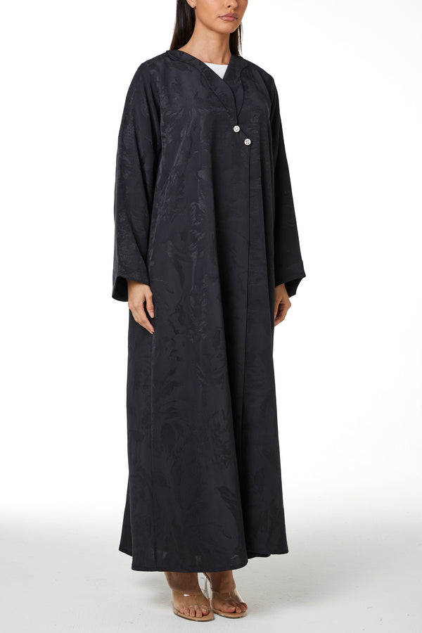 Dark Grey Alpha Jacquard Abaya, Clean Minimal Design
