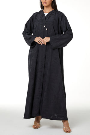 Dark Grey Alpha Jacquard Abaya, Clean Minimal Design