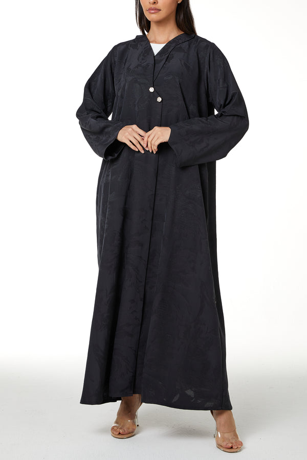 Dark Grey Alpha Jacquard Abaya, Clean Minimal Design