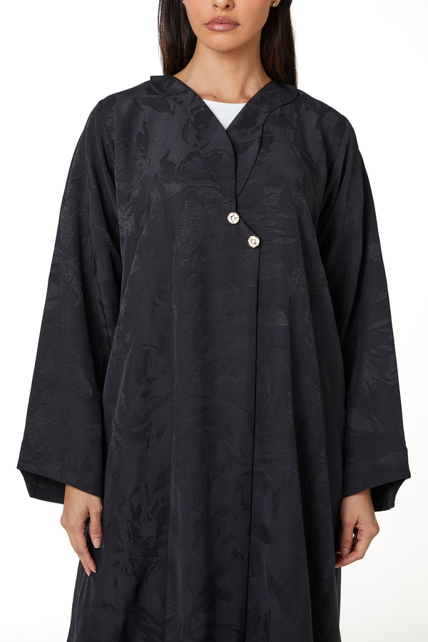 Dark Grey Alpha Jacquard Abaya, Clean Minimal Design