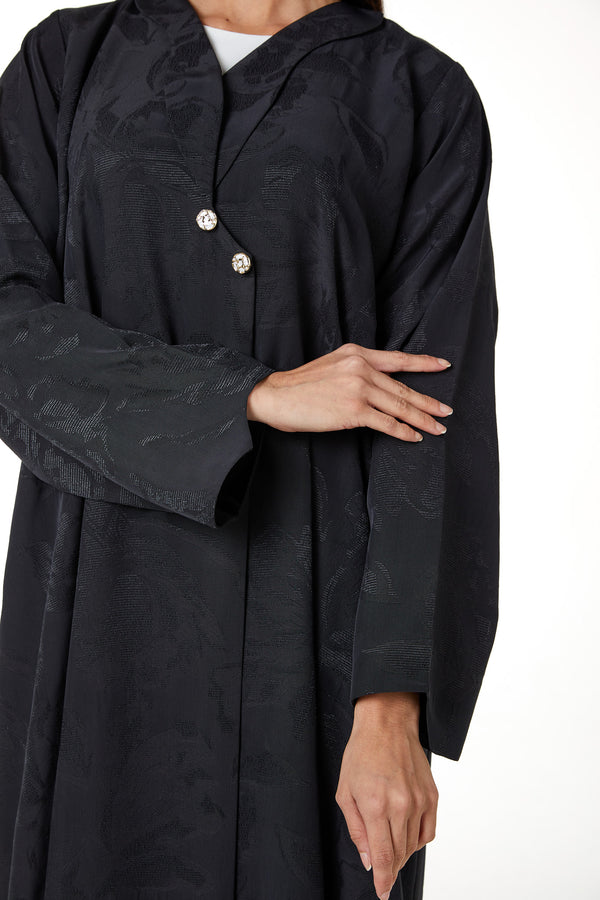 Dark Grey Alpha Jacquard Abaya, Clean Minimal Design