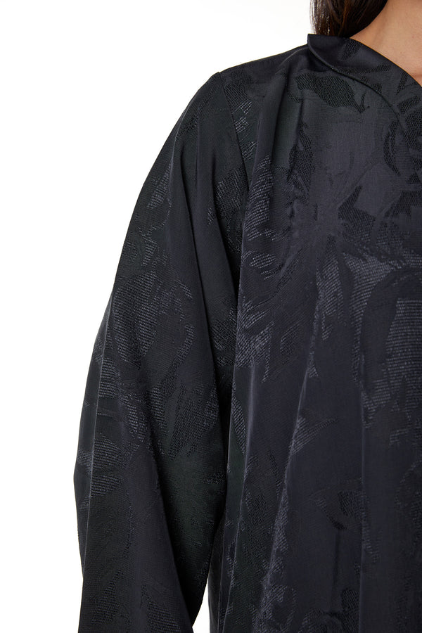 Dark Grey Alpha Jacquard Abaya, Clean Minimal Design