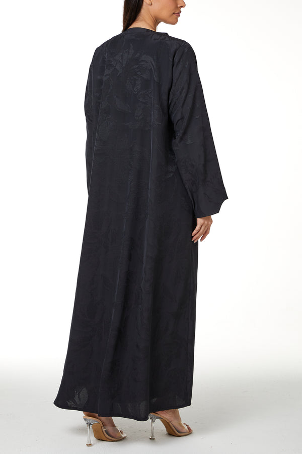 Dark Grey Alpha Jacquard Abaya, Clean Minimal Design
