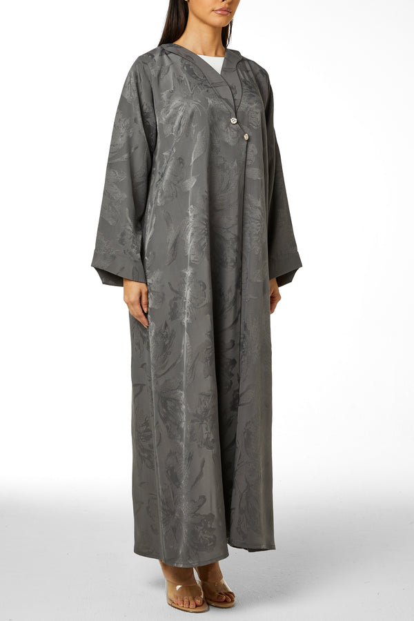 Grey Alpha Jacquard Abaya with Clean Minimal Design