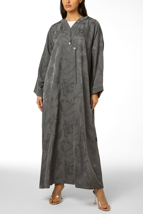Grey Alpha Jacquard Abaya with Clean Minimal Design