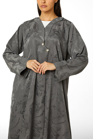 Grey Alpha Jacquard Abaya with Clean Minimal Design