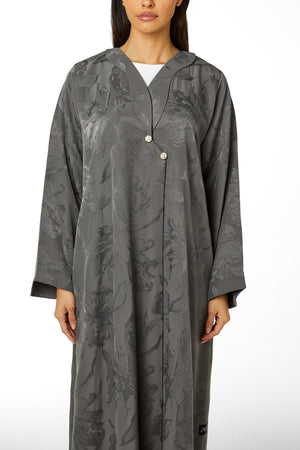 Grey Alpha Jacquard Abaya with Clean Minimal Design