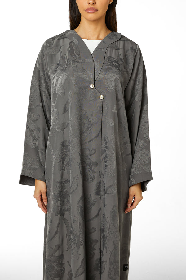 Grey Alpha Jacquard Abaya with Clean Minimal Design