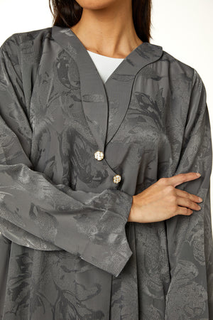 Grey Alpha Jacquard Abaya with Clean Minimal Design