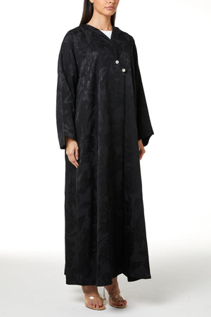 Black Alpha Jacquard Abaya with Clean Minimal Design