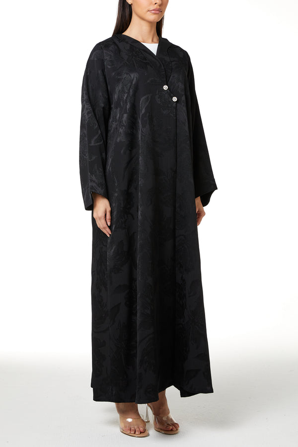 Black Alpha Jacquard Abaya with Clean Minimal Design