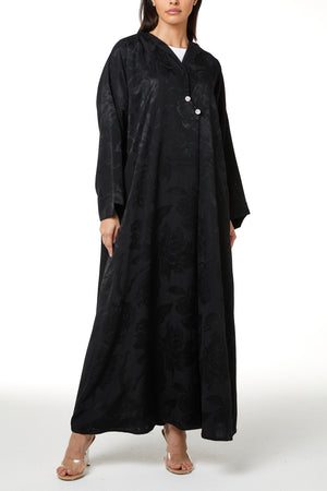 Black Alpha Jacquard Abaya with Clean Minimal Design
