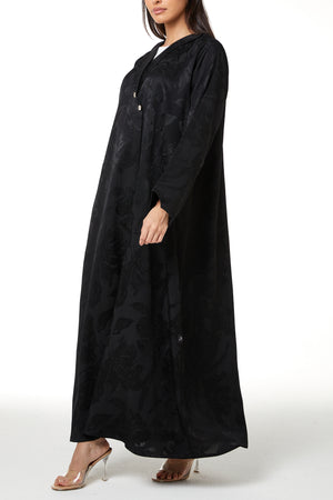 Black Alpha Jacquard Abaya with Clean Minimal Design