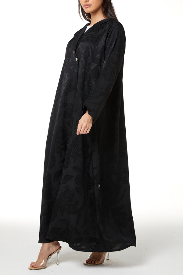Black Alpha Jacquard Abaya with Clean Minimal Design