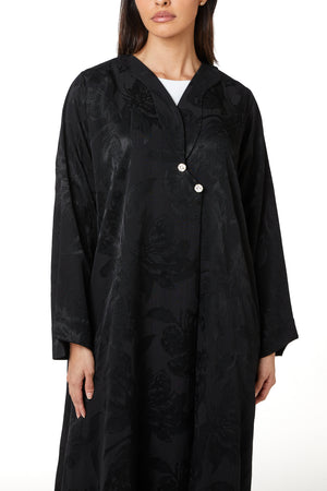 Black Alpha Jacquard Abaya with Clean Minimal Design