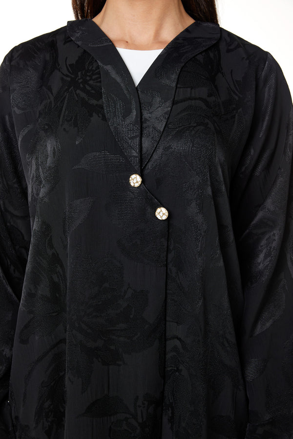 Black Alpha Jacquard Abaya with Clean Minimal Design