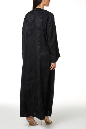 Black Alpha Jacquard Abaya with Clean Minimal Design