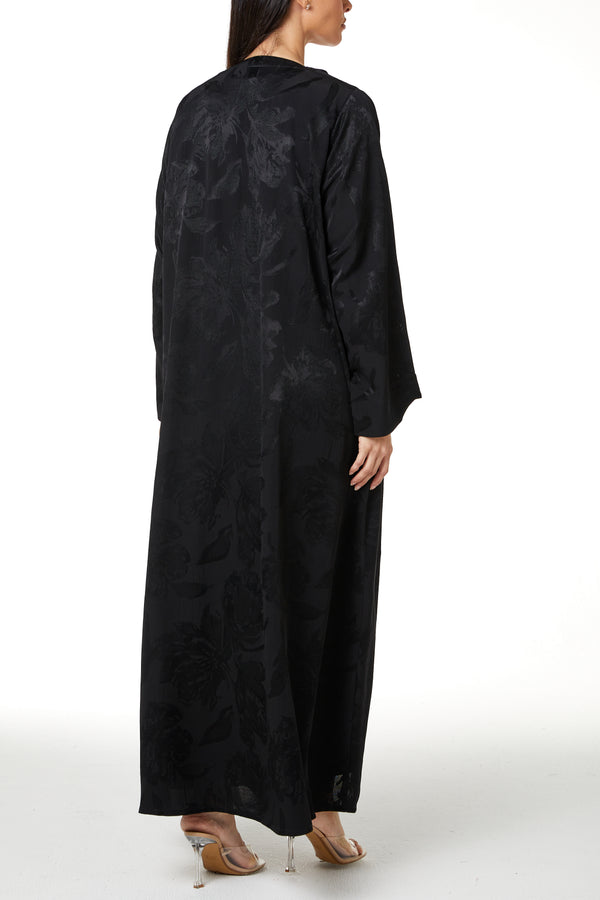 Black Alpha Jacquard Abaya with Clean Minimal Design