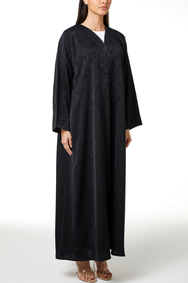 Black Zeta Jaquard, Front and Sleeve Beadwork Detail