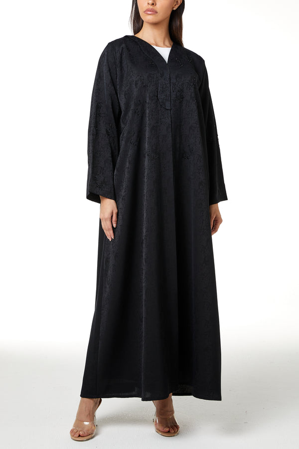Black Zeta Jaquard, Front and Sleeve Beadwork Detail