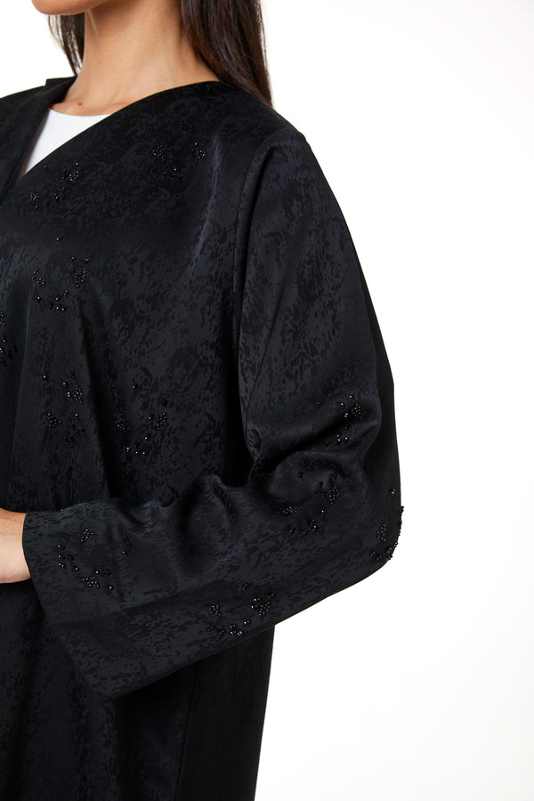 Black Zeta Jaquard, Front and Sleeve Beadwork Detail