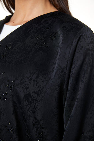 Black Zeta Jaquard, Front and Sleeve Beadwork Detail