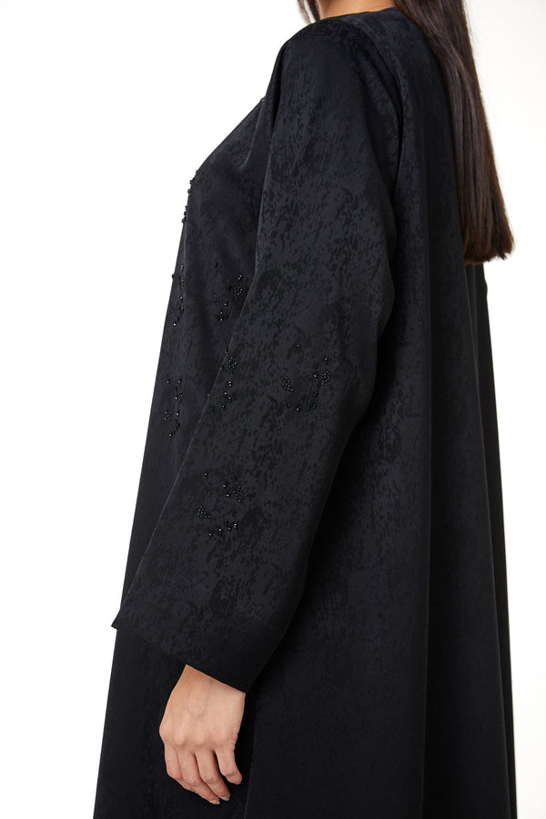Black Zeta Jaquard, Front and Sleeve Beadwork Detail