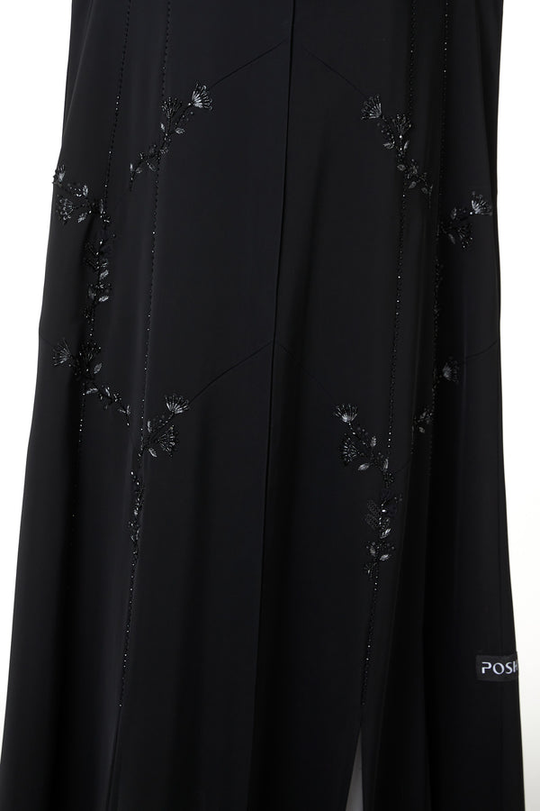 Black Royal Nada Abaya, Front and Side Beadwork Lines