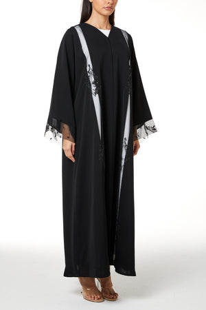 Black Royal Nada Custom Abaya, Front Panel Beadwork