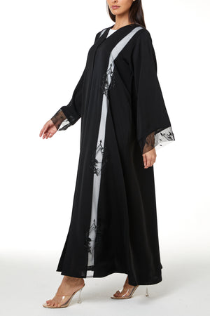 Black Royal Nada Custom Abaya, Front Panel Beadwork