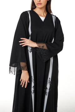 Black Royal Nada Custom Abaya, Front Panel Beadwork