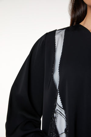 Black Royal Nada Custom Abaya, Front Panel Beadwork