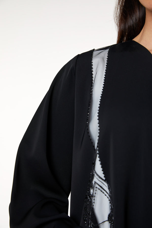 Black Royal Nada Custom Abaya, Front Panel Beadwork