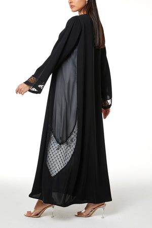 Black Royal Nada Abaya, Front and Sleeve Beadwork Detail