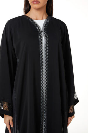 Black Royal Nada Abaya, Front and Sleeve Beadwork Detail