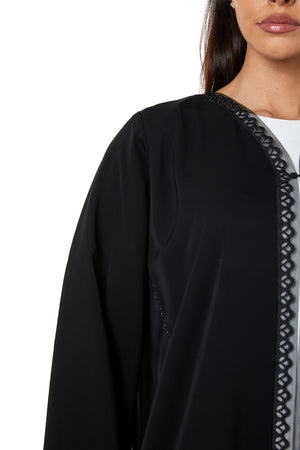 Black Royal Nada Custom Abaya, Front and Sleeve Beadwork