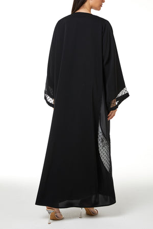 Black Royal Nada Abaya, Front and Sleeve Beadwork Detail