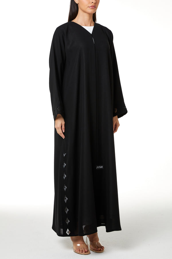 Black Shafa Crepe, Sleeve and Side Beadwork Detail