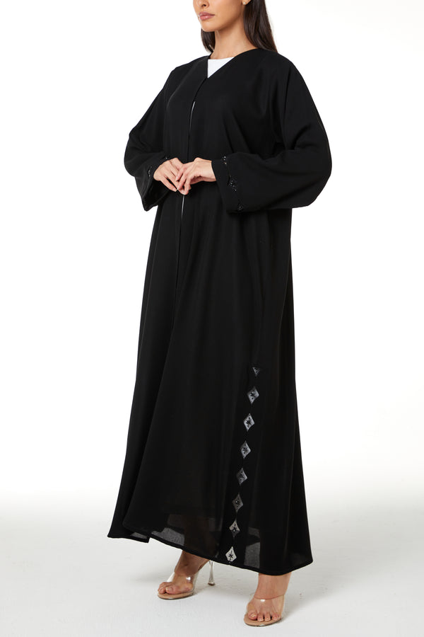 Black Shafa Crepe, Sleeve and Side Beadwork Detail