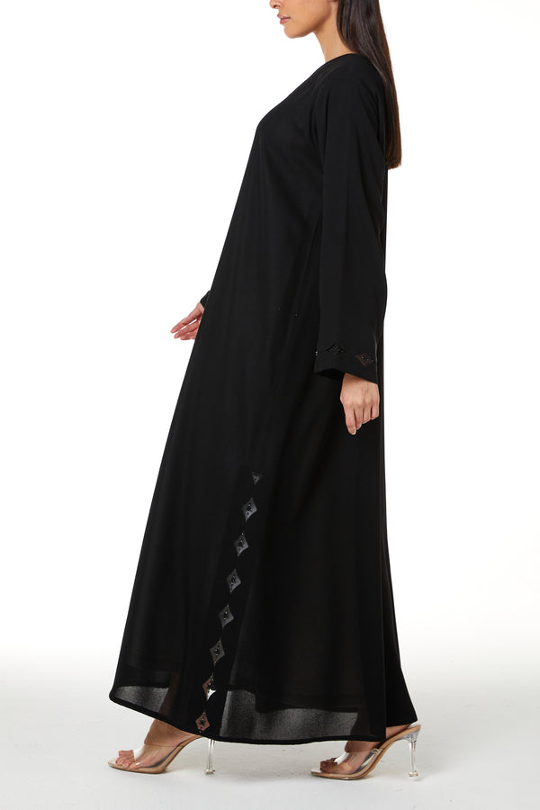 Black Shafa Crepe, Sleeve and Side Beadwork Detail
