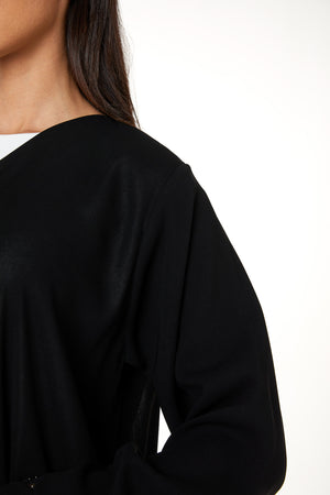 Black Shafa Crepe, Sleeve and Side Beadwork Detail
