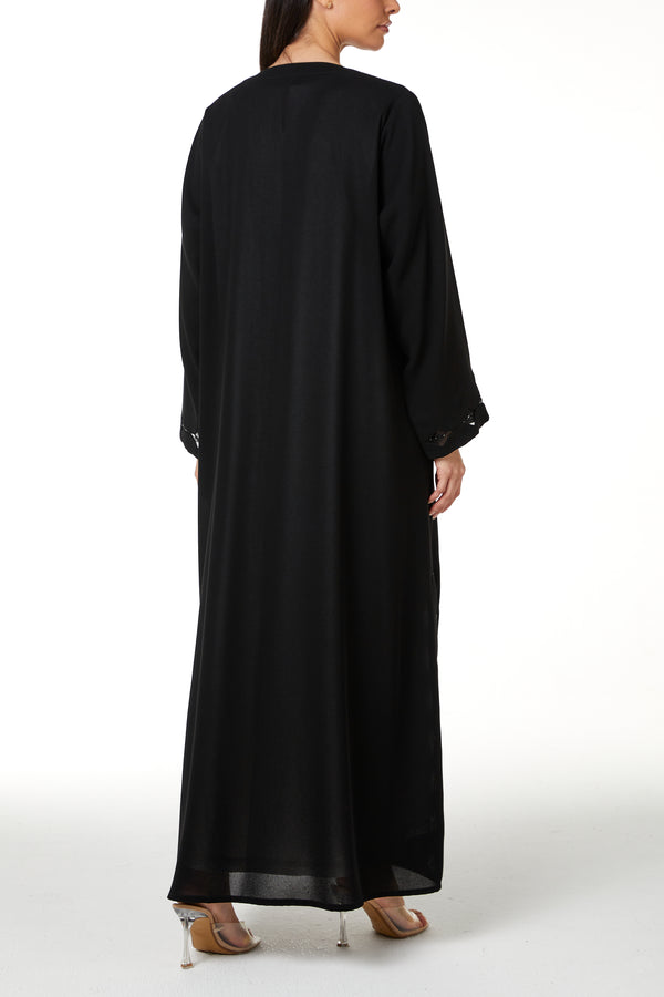 Black Shafa Crepe, Sleeve and Side Beadwork Detail