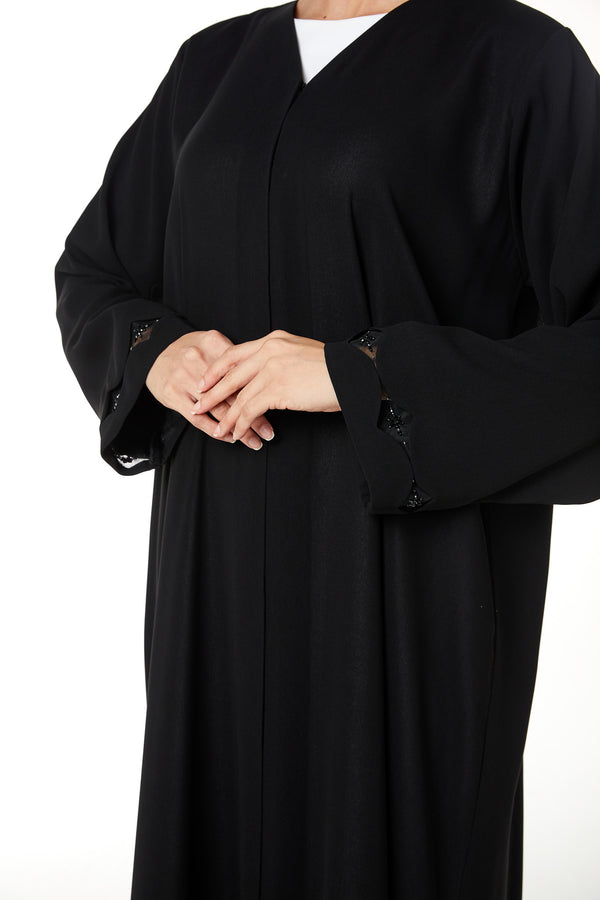 Black Shafa Crepe, Sleeve and Side Beadwork Detail