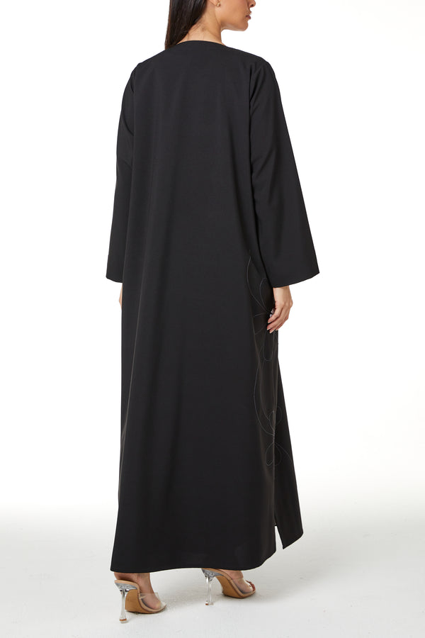 Black kadi Crepe, Side Tatreez Embroidery Detail