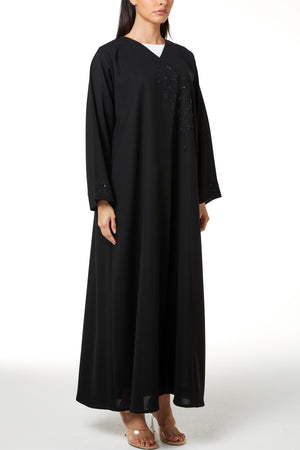 Black Nova Crepe, Front and Sleeve Beadwork Detail