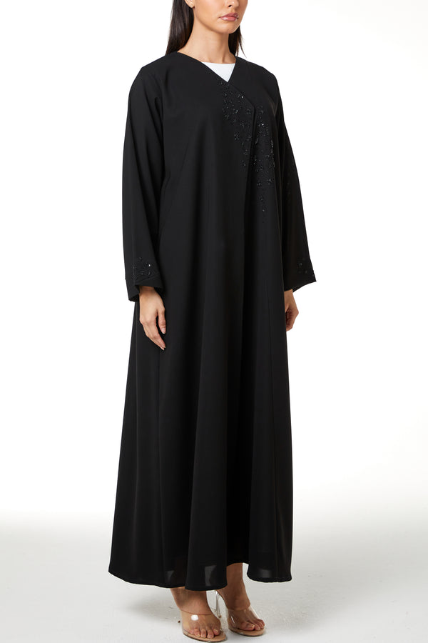 Black Nova Crepe, Front and Sleeve Beadwork Detail