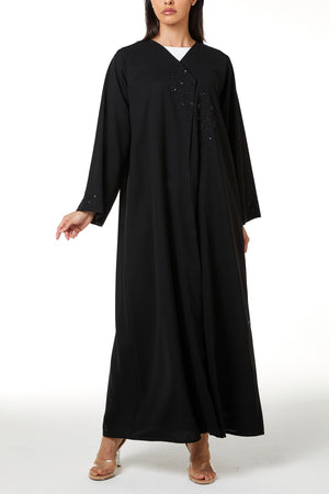 Black Nova Crepe, Front and Sleeve Beadwork Detail