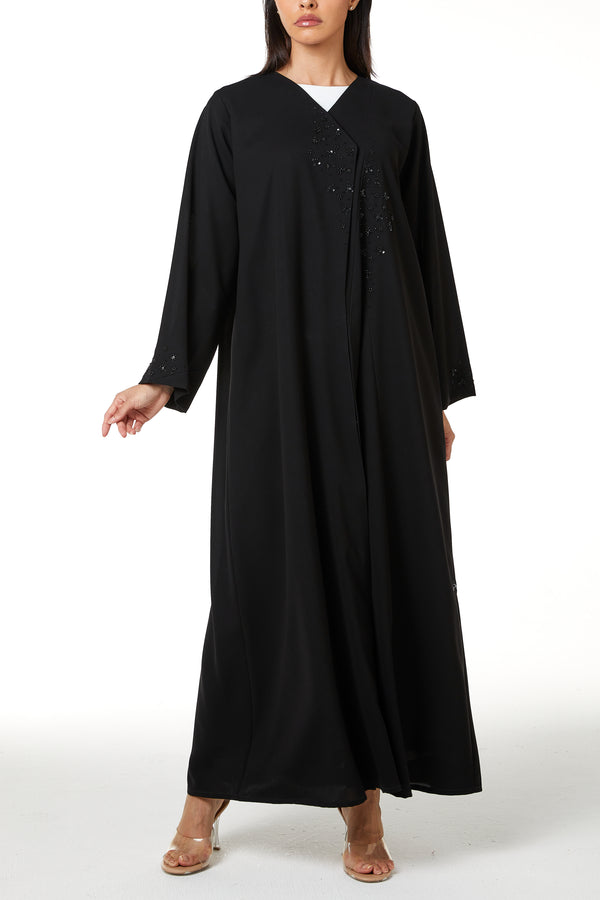 Black Nova Crepe, Front and Sleeve Beadwork Detail