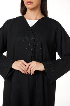 Black Nova Crepe, Front and Sleeve Beadwork Detail